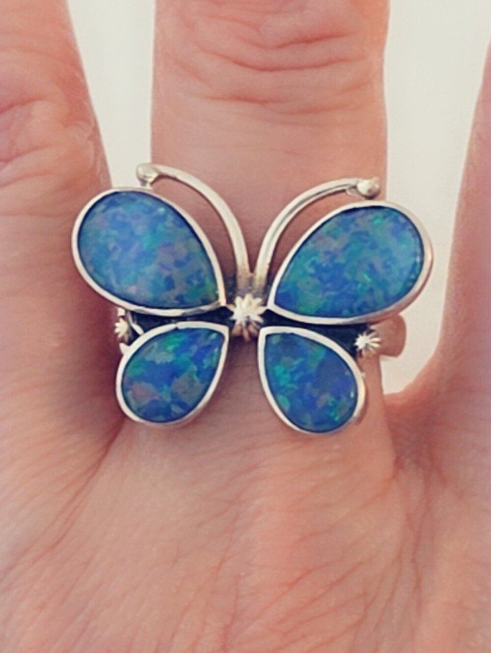 Blue Opal Butterfly 925 Sterling Silver Gemstone Ring